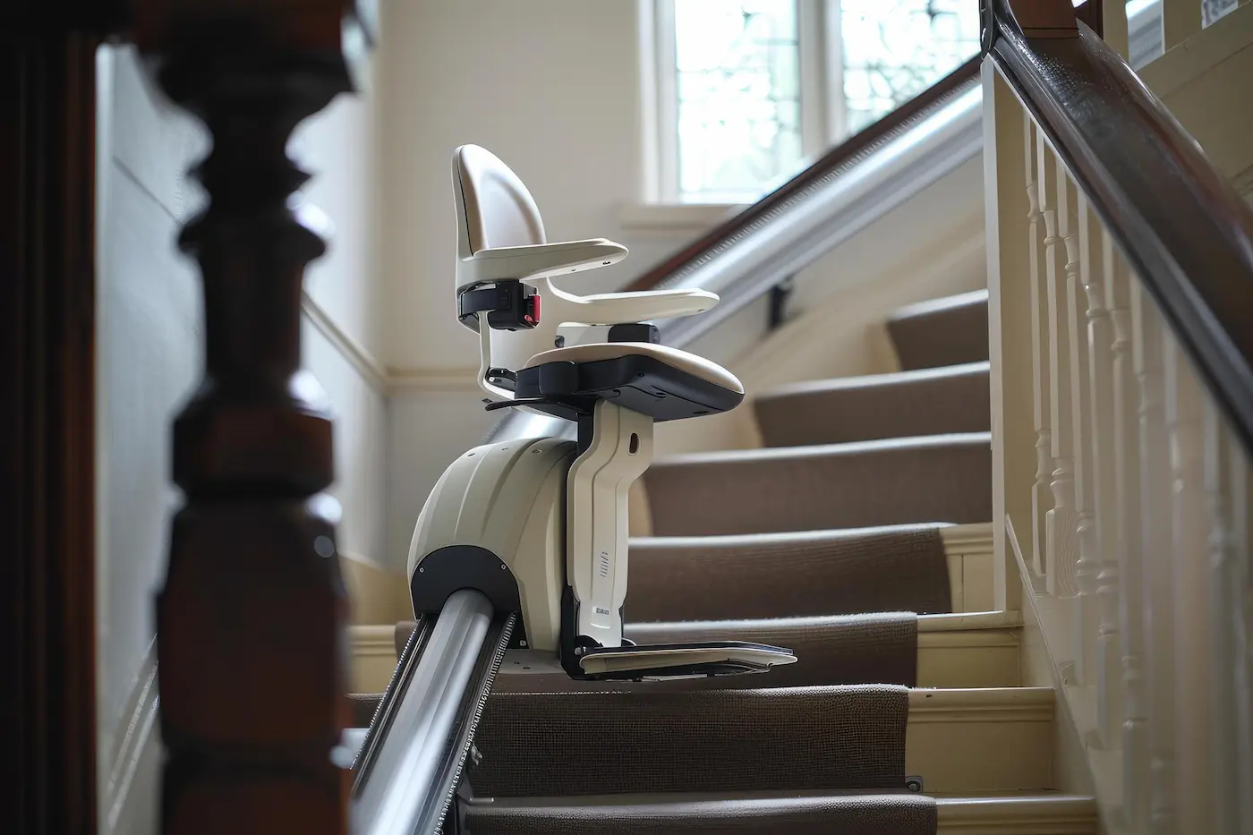 Detalle del tapizado y los acabados personalizados de una silla salvaescaleras