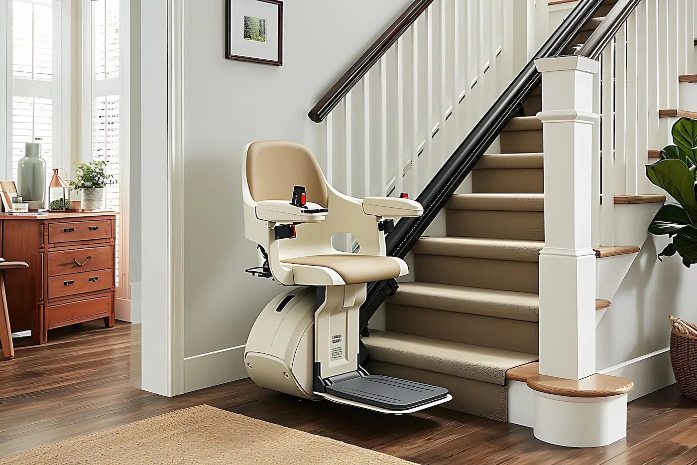 Plataforma salvaescaleras para silla de ruedas en una escalera interior